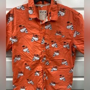 VSTR XL Hawaiian Shirt Palm Tree And Skull Drink All Over Print Orange Extra Lar